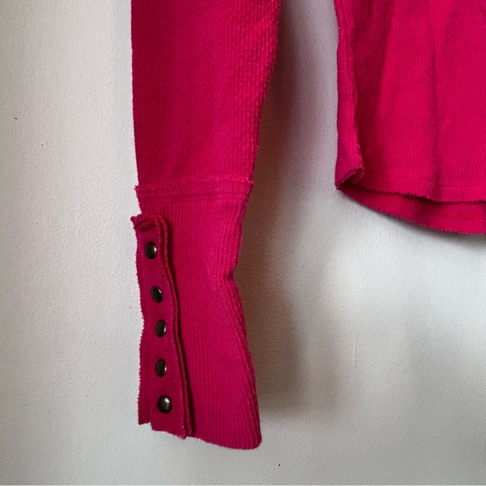 Free People JoJo Long Sleeve Thermal Waffle Knit Top In Hot Pink Size Small - Picture 8 of 16